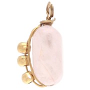 Dije rectángulo 13x6 mm - Piedra preciosa Cuarzo Rosa - Acero inoxidable 304 Dorado x1