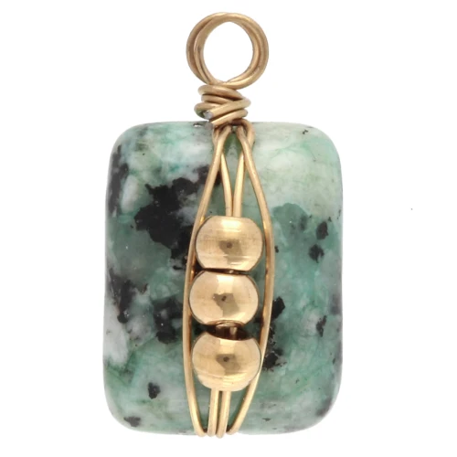 Dije rectángulo 13x6 mm Turquesa Piedra preciosa africana Acero inoxidable 304 Dorado x1