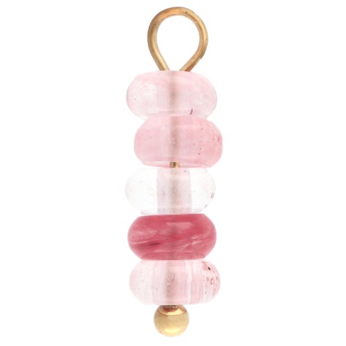 Dije de aros de 4,5 mm con gema teñida de cuarzo fresa - Acero inoxidable 304 dorado