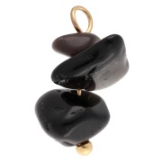 Dije con forma de patata frita de 16 mm con piedra preciosa de obsidiana - Acero inoxidable 304 Dorado x1