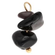 Dije con forma de patata frita de 16 mm con piedra preciosa de obsidiana - Acero inoxidable 304 Dorado x1