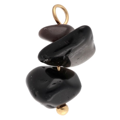 Dije con forma de patata frita de 16 mm con piedra preciosa de obsidiana - Acero inoxidable 304 Dorado x1