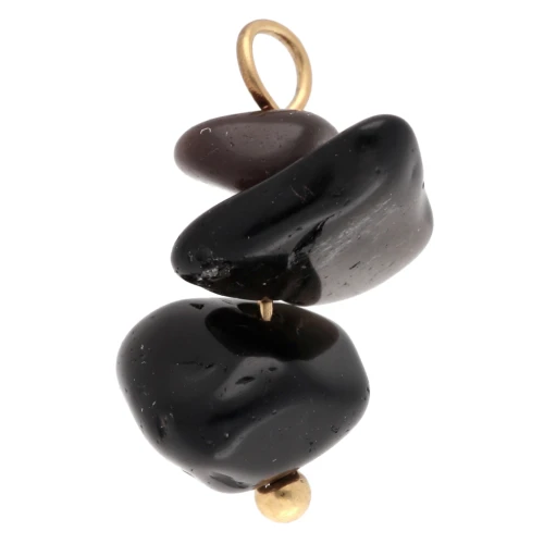 Dije con forma de patata frita de 16 mm con piedra preciosa de obsidiana - Acero inoxidable 304 Dorado x1