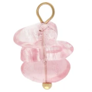 Dije en forma de patata frita de 16 mm con gema teñida de cuarzo fresa - Acero inoxidable 304 Dorado
