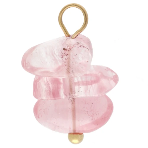 Dije en forma de patata frita de 16 mm con gema teñida de cuarzo fresa - Acero inoxidable 304 Dorado