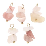 Dije en forma de patata frita de 16 mm con piedra preciosa de cuarzo rosa - Acero inoxidable 304 Dorado x1