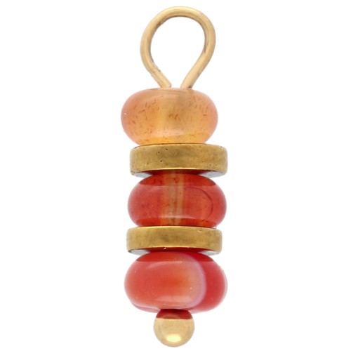 Dije con aros de 4 mm y piedra preciosa (coralina) - Acero inoxidable 304 dorado x1