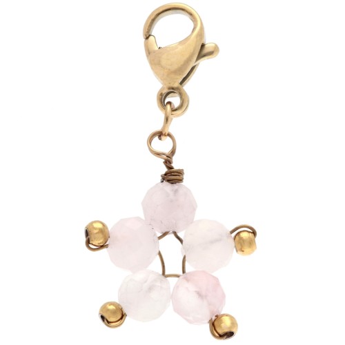 Dije en forma de estrella con cierre - Acero inoxidable 304 dorado - Cuarzo rosa x1
