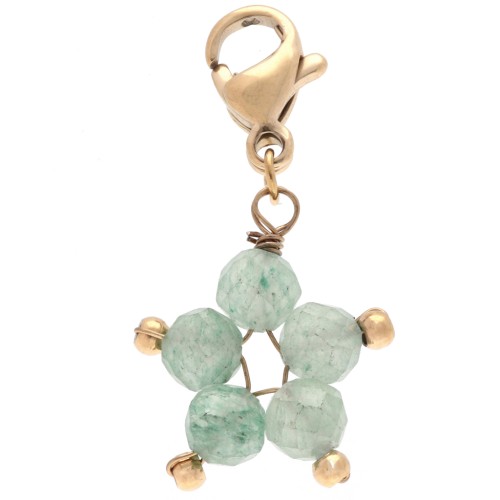 Dije con forma de estrella y cierre - Acero inoxidable 304 Dorado - Aventurina teñida x1