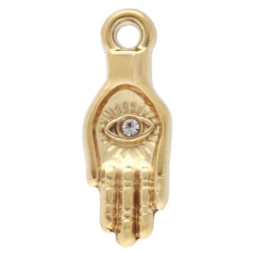 Dije de mano 15x5,5 mm motivo ojo y strass - Acero inoxidable 304 Dorado x1