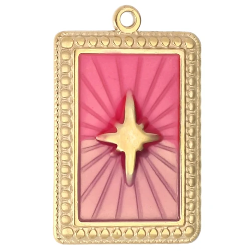 Colgante rectángulo motivo estrella resina epoxi 28x18 mm acero inoxidable 304 Dorado Redx1