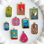 Colgante rectángulo motivo estrella resina epoxi 28x18 mm acero inoxidable 304 Dorado Redx1