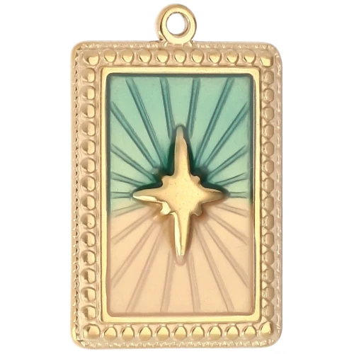 Colgante rectángulo motivo estrella resina epoxi 28x18 mm acero inoxidable 304 Dorado Azul x1