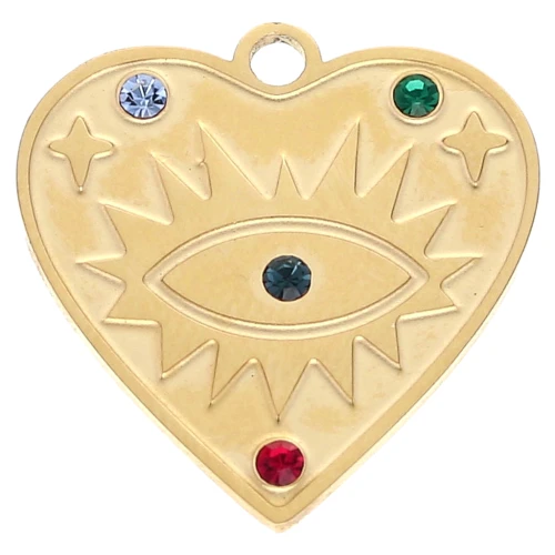 Colgante corazón y ojo de 20 mm con strass - Acero inoxidable Dorado 304 x1