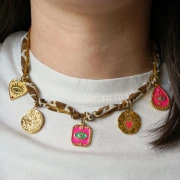 Colgante corazón y ojo de 20 mm con strass - Acero inoxidable Dorado 304 x1