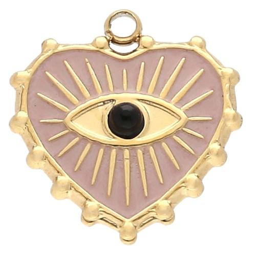 Dije corazón 16x15 mm con resina epoxi - Acero inoxidable 304 Dorado - Rosa x1
