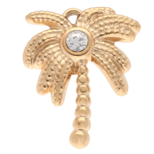 Dije de palmera 17x13 mm con strass - Acero inoxidable 304 Dorado - Cristal x1