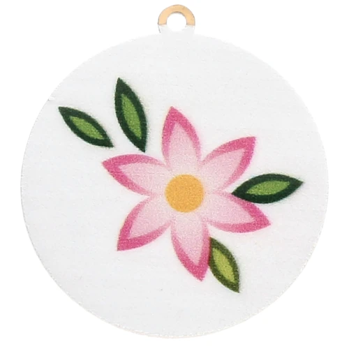 Colgante redondo de 20 mm con impresión UV - Flor - Acero inoxidable 304L Dorado - Rosa - Blanco