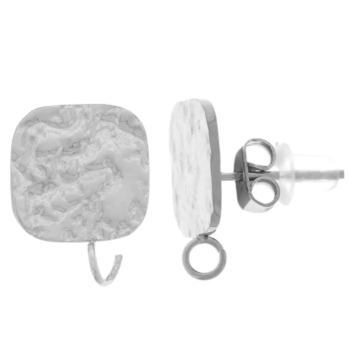 Ganchos pendientes cuadrados martillados 14x10 mm - Acero inoxidable 316L x2