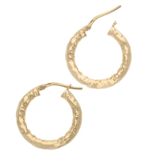 Pendientes de aro redondos martillados 21 mm - del hilo 3 mm - Plata 925 Dorado con oro fino x2