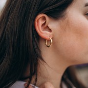 Pendientes de aro redondos martillados 21 mm - del hilo 3 mm - Plata 925 Dorado con oro fino x2