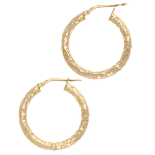 Pendientes de aro redondo martillado 26 mm - del hilo 3 mm - Plata 925 Dorado con oro fino x2