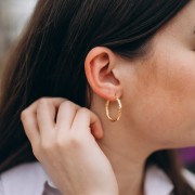 Pendientes de aro redondo martillado 26 mm - del hilo 3 mm - Plata 925 Dorado con oro fino x2