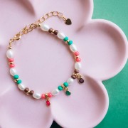 Dije redondo facetado 5 mm gema - Onix verde - Dorado con oro fino x1