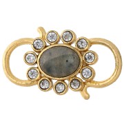 Inserto de óxidos de circonio y piedras preciosas de 25x14 mm - Dorado con oro fino - Labradorita|raw }}