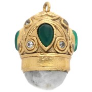 Colgante Étnico 20x15mm CZ y Gema - Dorado con oro fino - Piedra luna - Onix verde