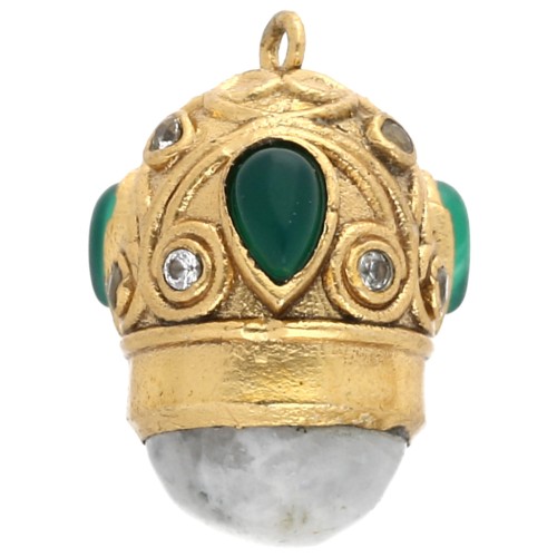 Colgante Étnico 20x15mm CZ y Gema - Dorado con oro fino - Piedra luna - Onix verde