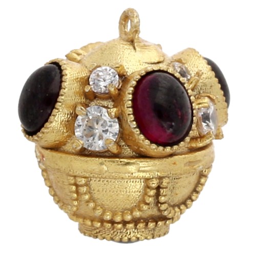 Colgante 17x16 mm Gema étnica y CZ - Dorado con oro fino - Granate x1