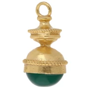 Colgante en forma de linterna de 27 x 14 mm con piedra preciosa teñida - Ónix verde - Dorado en oro fino