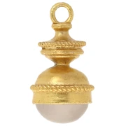 Colgante en forma de linterna, 27 x 14 mm, piedra preciosa - Cuarzo rosa - Dorado con oro fino x1