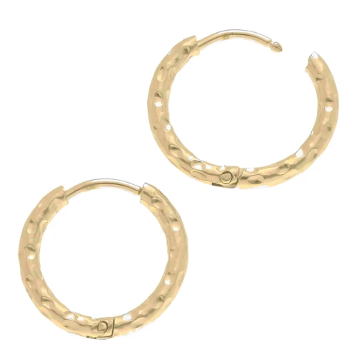 Pendientes de aro martillado 16 mm - Del hilo 2 mm - Acero inoxidable 304L Dorado x2