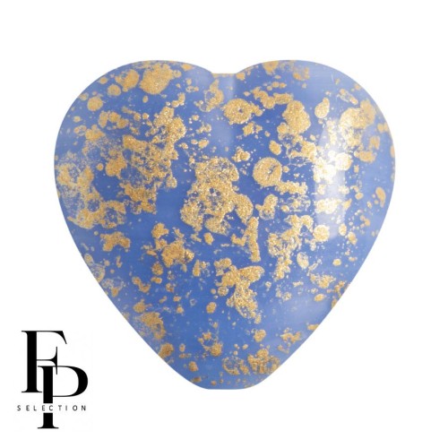 Cuenta corazón de vidrio 16x15 mm - Azul cielo opaco Salpicadura de oro x1