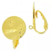 Pendientes clips disco arrugado 15 mm dorado con oro finox2