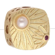 Cuenta cuadrada de 10 mm con cabujón de nácar y óxido de circonio - Dorado con oro fino x1