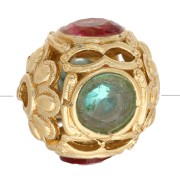 Cuenta redonda de 10 mm con óxidos de circonio - Chapado en oro - Azul - Rosa x1