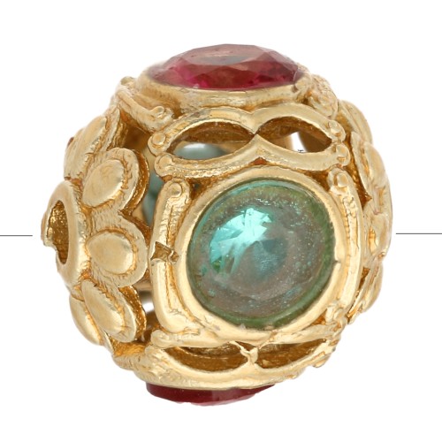 Cuenta redonda de 10 mm con óxidos de circonio - Chapado en oro - Azul - Rosa x1