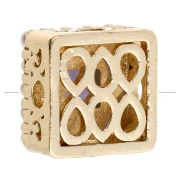 Cuenta cuadrada de 9 mm - Cabujones de nácar y óxido de circonio - Dorado con oro fino - Violeta