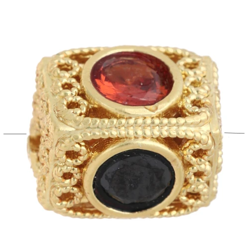 Cuenta rectangular 10x8 mm con óxidos de circonio - Dorado con oro fino - Multicolor