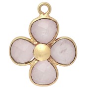 Colgante flor de 16 mm - Dorado con oro fino - Cuarzo rosa x1