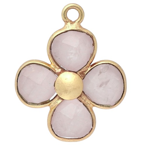 Colgante flor de 16 mm - Dorado con oro fino - Cuarzo rosa x1