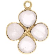 Colgante flor de 16 mm - Dorado con oro fino - Cuarzo rosa x1
