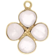 Colgante flor de 16 mm - Dorado con oro fino - Cuarzo rosa x1