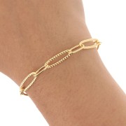 Cadena con alternancia de malla rectangular y malla estriada ovalada 6 mm - Dorado con oro fino x50 cm