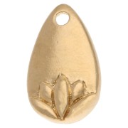 Dije de gota 13x8 mm - Motivo flor de loto - Dorado con oro fino x1