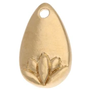 Dije de gota 13x8 mm - Motivo flor de loto - Dorado con oro fino x1