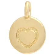 Dije redondo de 12 mm - Motivo corazón - Dorado con oro fino x1